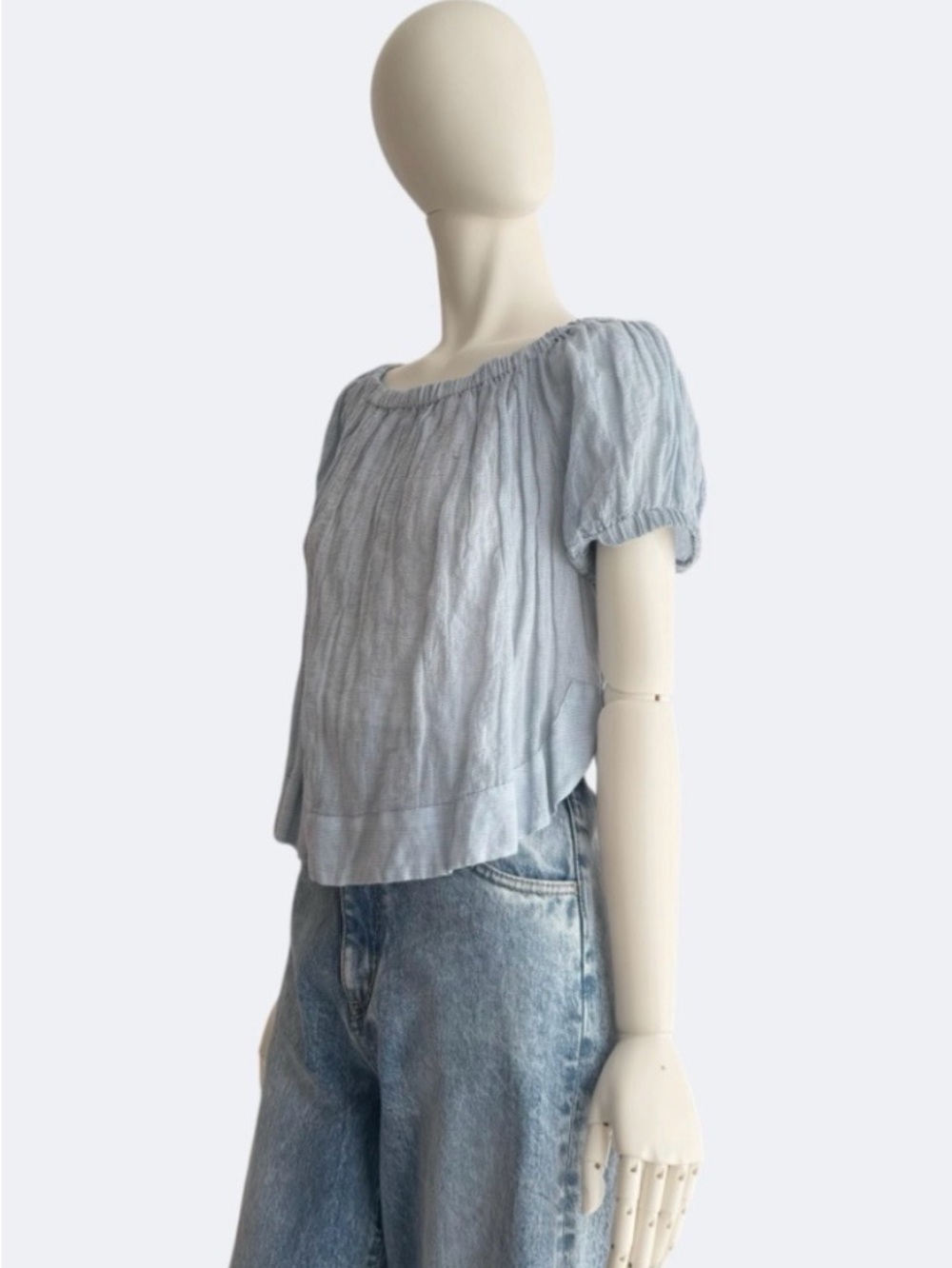 See By Chloe Light Blue Short Sleeve Peasant Top - Casual Blouse